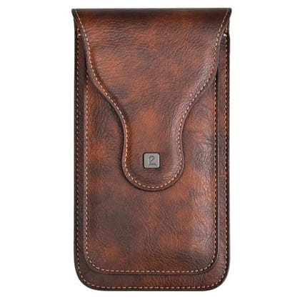 TDG PU Leather Belt Pouch for 2 Mobiles Phones-BROWN