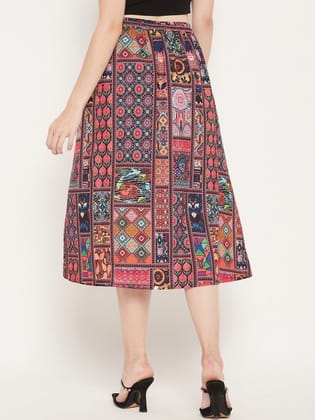 Black & Red Printed A-Line Midi Skirt