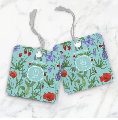 Scarlet Bloom Gift Tag-Aqua