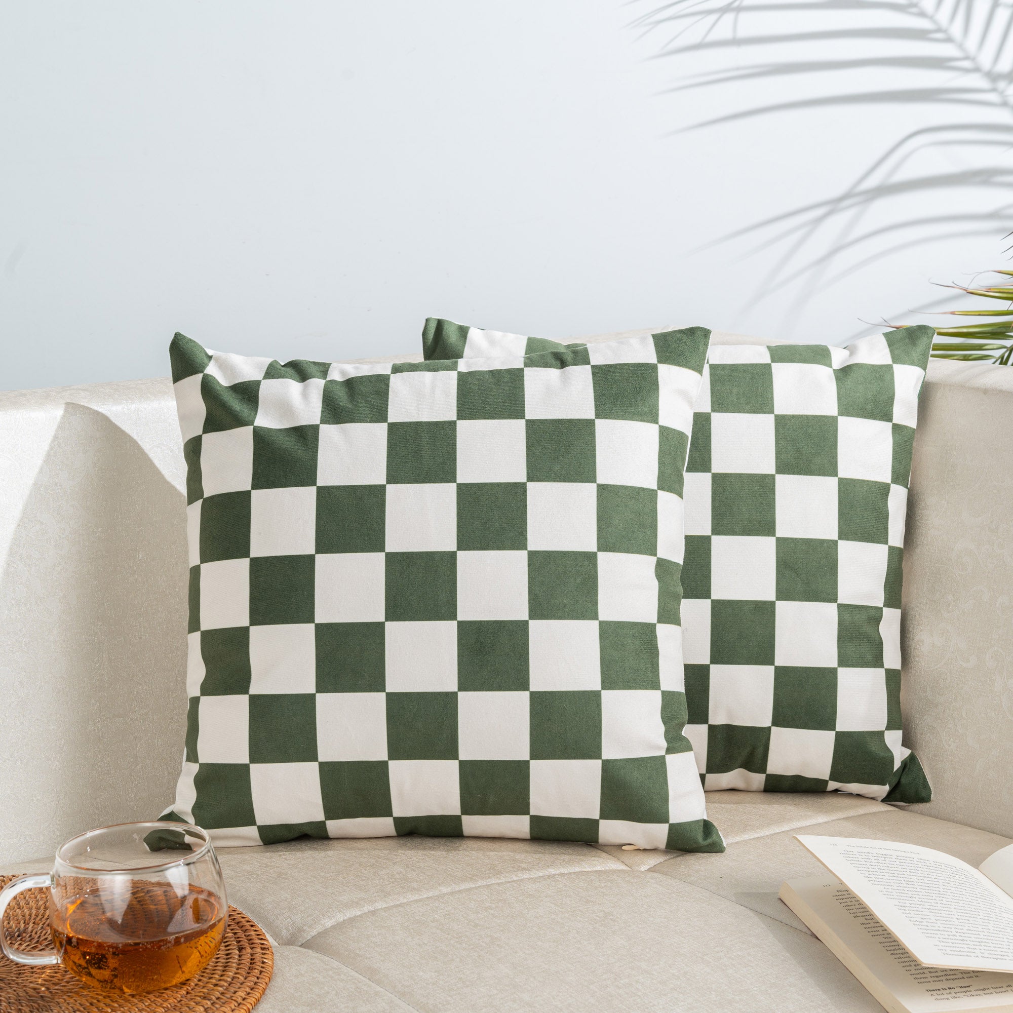 Green Checkered Cushion Cover - Set Of Two-16"x16"