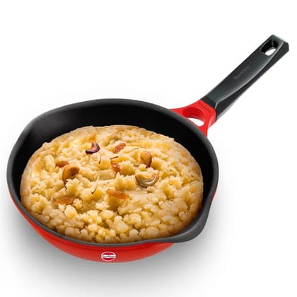 Hawkins 24 cm Frying Pan, Die Cast Non Stick Fry Pan, Ceramic Coated Pan, Induction Frying Pan, Red (IDCF24)-with lid / 22cm