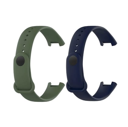 Valente Soft Silicon Band Strap Compatible for Redmi Band Pro (Pack of 2)-OliveGreen & NavyBlue