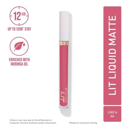 MyGlamm LIT Liquid Matte Lipstick - Like A G6 (Warm Rose Pink Shade) | Smudge-proof, Transfer-proof & 12Hr Stay Long Lasting Lipstick (3ml)Like A G6