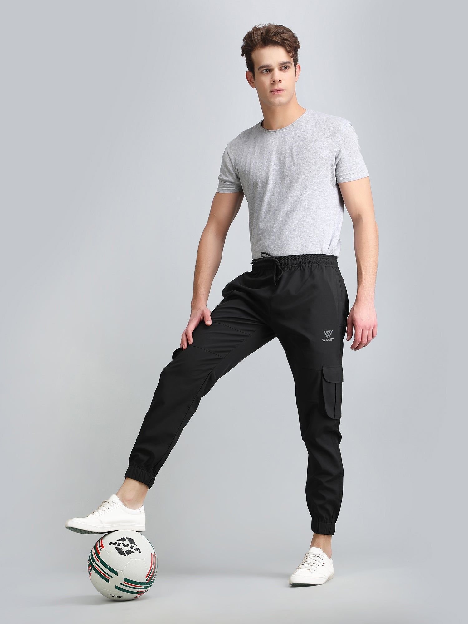 Mens Cargo Jogging Track Pants With 4 Air Pkt-Black / M