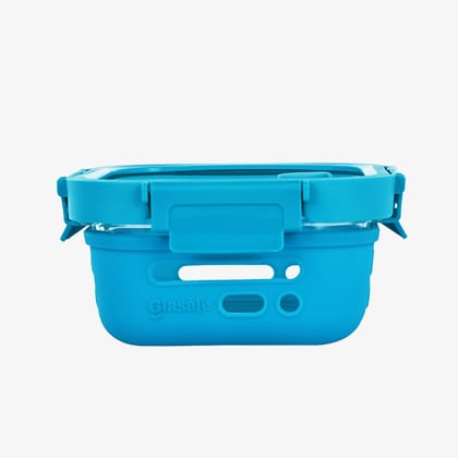 Glasafe Fresh Grip Borosilicate Glass Tiffin Box with Silicone Sleeve-Tranquil Teal / 320 ml