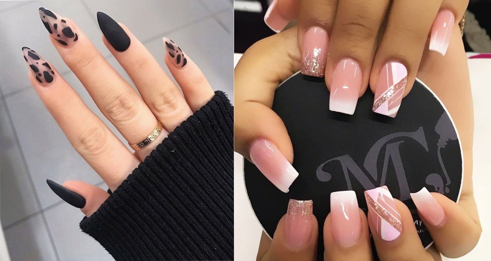 2 Box (2 Designs)-48 Pcs- SMOOKY Reusable Artificial Nails for Girls-Black Paws & Pink Layer