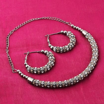 Silver Shine Alloy Multi Color Choker Antique Necklaces Set - Multi Color