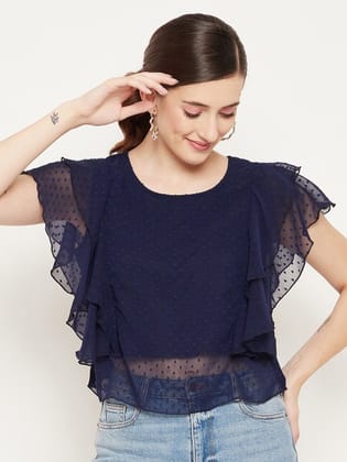 Blue Ruffles Georgette Top