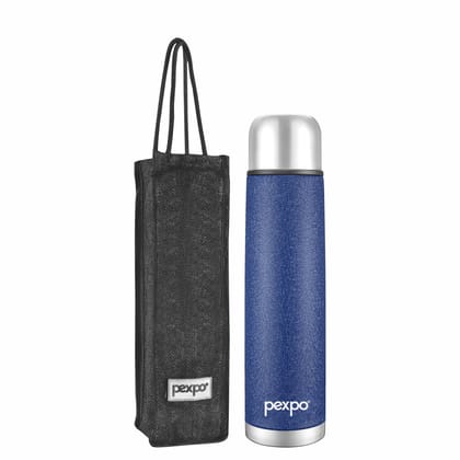 Pexpo 24 Hrs Hot & Cold Stainless Steel Insulated ISI Certified Flask with Jute Bag, 500ml, Blue, Set of 1, Flamingo | Leak-Proof | Eco-Friendly | Office | Home | Kitchen | Traveling | Hiking Bottle