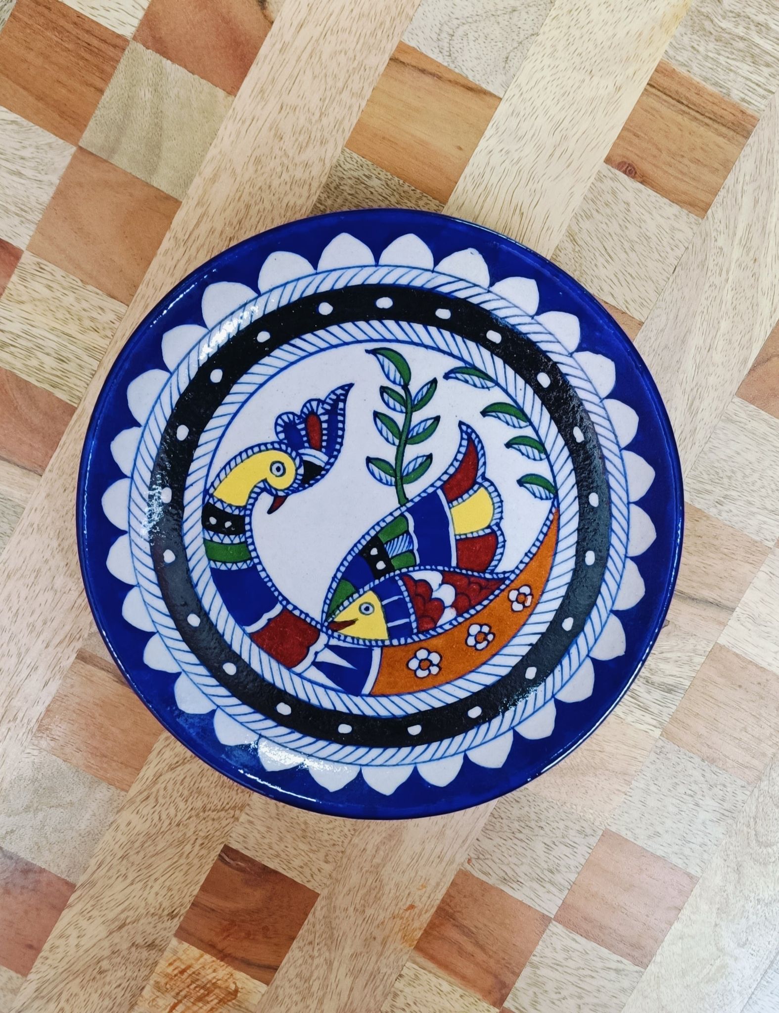 Gift Box with Handmade Jaipur Blue Pottery Plate - 8 inch diameter-8 Inches