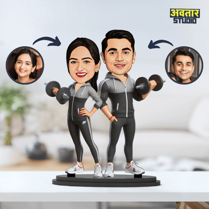 Avatar Studio Personalized Gift for Wife, Husband, Girlfriend, Boyfriend, Friends Character Caricature Photo Frame Unique Design Customized Gift for Friends & Family (Gym Couple)
