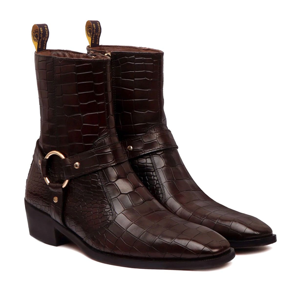 Cuban Boots with Stylish Strap for Men in Dark Brown Deep Cut Leather-40/6