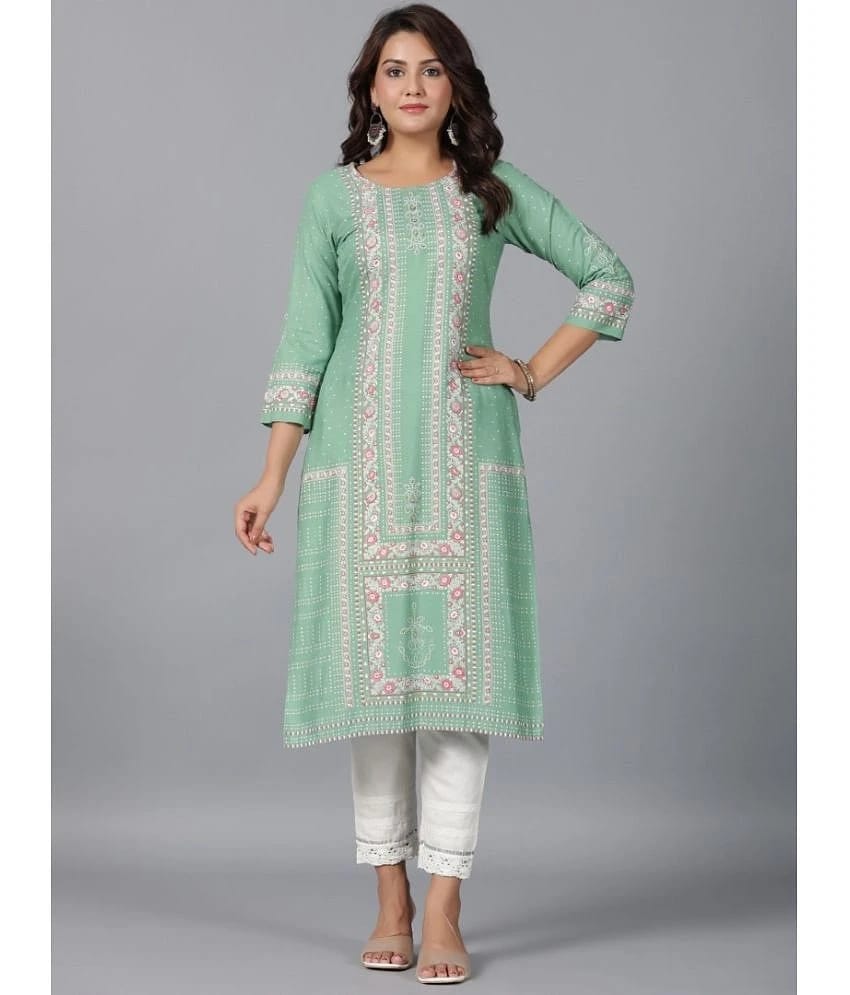 Juniper Rayon Printed Straight Womens Kurti - Green ( Pack of 1 ) - None