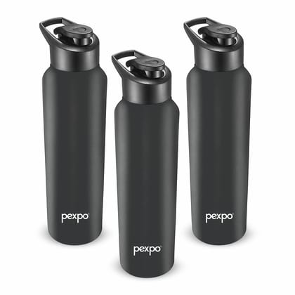 PEXPO Stainless Steel Sports/Fridge Water Bottle, 750 ml, Knight Black, Chromo Xtreme | Wide Mouth & Leak-Proof Water Bottle (Pack of 3)