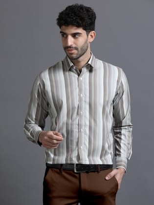 Asymmetrical Stripe Long Sleeve Shirt-S