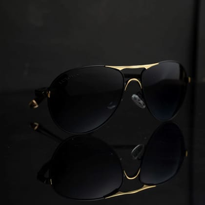 Tornado Polarized Aviator Sunglasses for Men - Premium Edition Black Lens Black-Gold Frame
