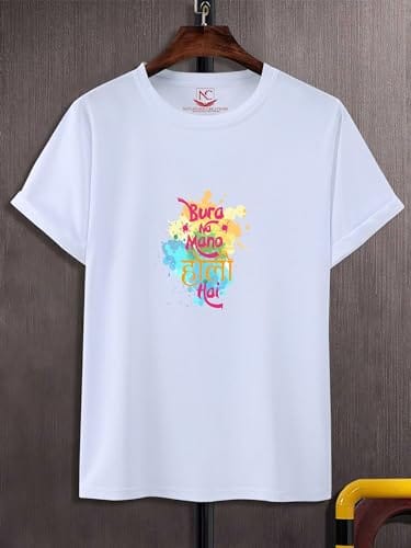 NITYANAND CREATIONS Round Neck White Holi T-Shirt for MEN-HOLI-T-SHIRT-11527-XL