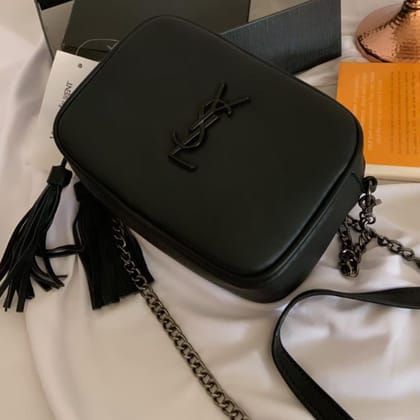 Chain Black Leather Crossbody Handbag For Women-Black
