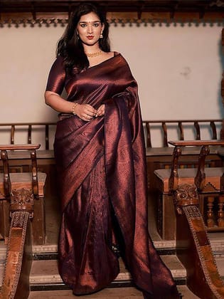 Ethnic Motifs Woven Design Zari Banarasi Saree