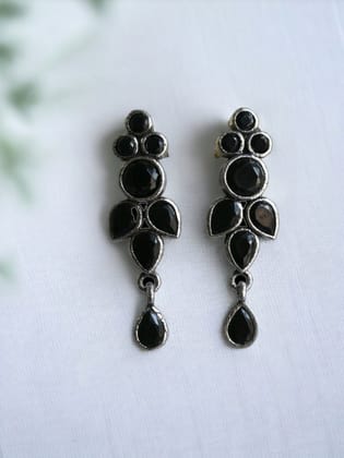 Oxidized Silver Stone Earrings for Everyday Elegance | Sarichka-Black