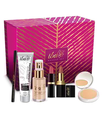Iba Makeup Gift Set Fair Foundation, Compact, Primer, Lipsticks, Kajal, (Pack of 1)
