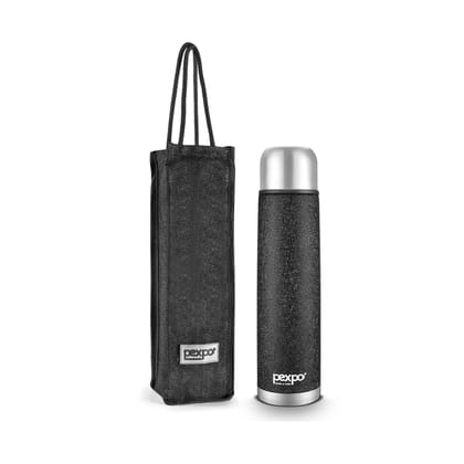 Pexpo 24 Hrs Hot & Cold, 750 ML Stainless Steel Insulated ISI Certified Flask with Jute Bag, Black, Set of 1, Flamingo | Leak-Proof | Eco-Friendly | Office | Home | kitchen | Travelling | Hiking Flask
