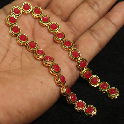 25 Pcs, 6mm Meenakari Kundan Kadi Chain Golden-Red / Kundan / Round