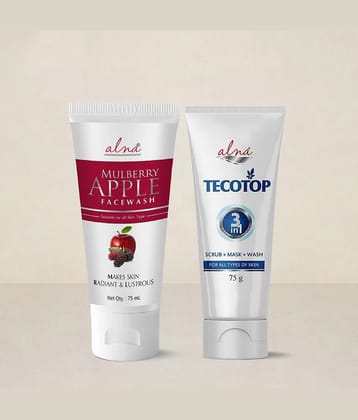 Alna Mulberry Apple Face Wash with Tecotop 3 in 1 |Scrub+ Mask+ Wash| 75ml Each , Pack of 2
