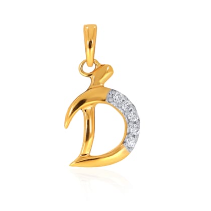 Senco Gold 18K Yellow Gold D Alphabet Diamond Pendant (Gold Wt- 0.9 g/Ct-0.05/HI-SI)