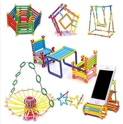 Smart DIY Stick Toys Assembly Colorful Straw Educational Building Smart City Blocks for Kids - 250+Blocks- Multicolor (250+ Straw Shape Smart City)