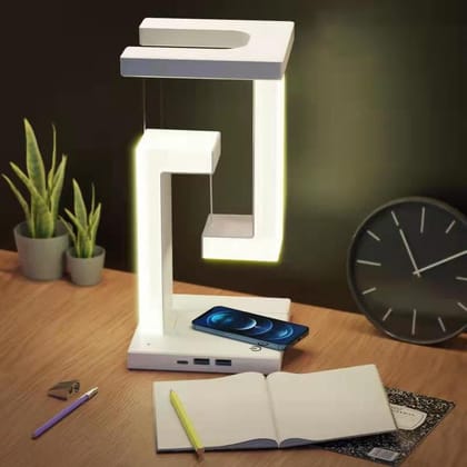 Creative Smartphone Wireless Charging Suspension Table Lamp Balance Lamp Floating For Home Bedroom-White classic