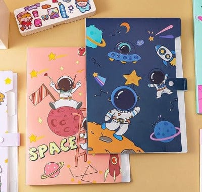 Space Theme File Folder with Button Lock with 6 Pockets(Pack of 1) Multicolor