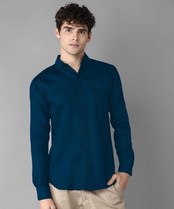 Rich Vesture Mens Blue Color Poly Cotton Fabric Solid Regular fit Full Sleeve Casual And Semi Formal Wear With Apple Cutt Shirt For EveryDay (Pack of 1) (Size:- XL) - None