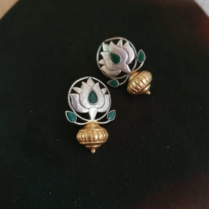 Lotus Dual Tone Oxidised Earrings | sarichka-Green