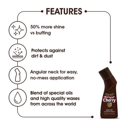 Cherry Blossom Liquid Shoe Polish Dark Tan, 75 ml Bottle