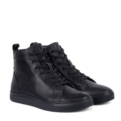 Men's Black Stingray Leather Sneakers-40/6