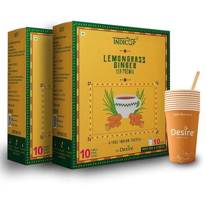 INDICUP Lemongrass Ginger Tea Instant Premix, 280 gm - 20 Sachets