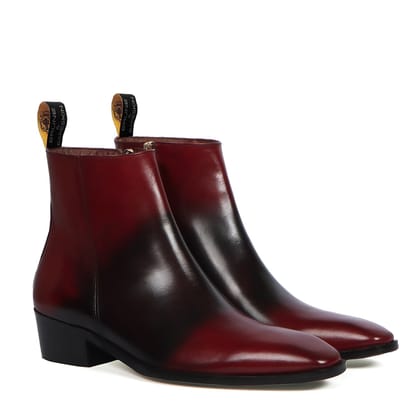 Men Formal Boot with High Ankle Stitched in Wine Black Leather-40/6