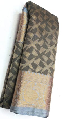 AFSARA SAREES Traditional Kota silk Saree With Blouse Piece (Tuser and Black)