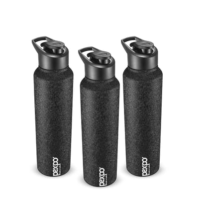 PEXPO Stainless Steel Sports/Fridge Water Bottle, 1000 ml, Pack Of 3 Black, Chromo | Eco-Friendly & Leak-Proof Water Bottle