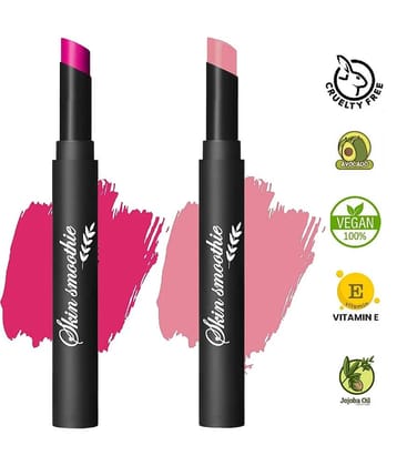 SKIN SMOOTHIE Matte Finish Lip Crayon, Coral & Hot Pink, 2.5g, (Pack of 2)
