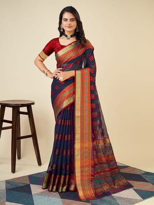 Geometric Woven Design Zari Chanderi Saree
