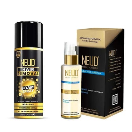 NEUD Hair Removal Foam Spray 200ml and Natural Hair Inhibitor 80g