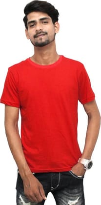 This model (height 5'8) is wearing a sizs M Men Solid Round Neck Pure Cotton Red T-Shirt