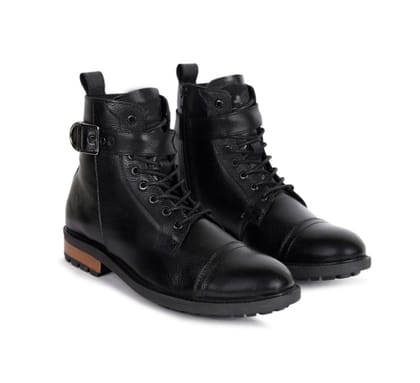 AMBLIN SHOE  Boots for Mens High Ankle Boots Leather Boots for Men Winter Biker Boots black 5 - 5