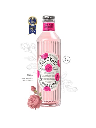 Sepoy & Co. Pink Rose Lemonade, 200 ml - Pack of 12| Premium French 75 Mixer | Low Calorie | Aerated Drink | 100% Natural Ingredients
