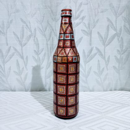 Hand painted Bottleart for Home Decor - Geometric Square design - Bottles & Brushes