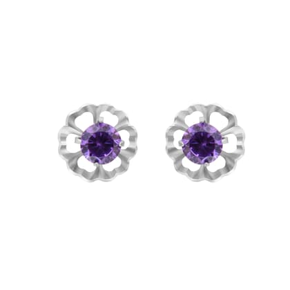 Purple Round Flower | 925 Silver Studs for Women-Free / Silver / Modern