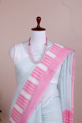 Light Blue Sanganeri Cotton Malmal Saree SAREE082435-Fs