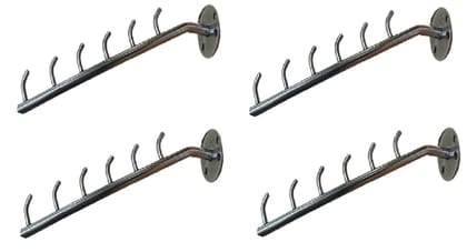 Q1 Beads Stainless Steel 6 pin Hook Wall drope Hanger for Cloth -Pack of 4 - Stainless Steel Clothes Hanger Heavy Duty Drying Rack Wall Mount with Hardware Fitting
